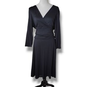 Boden Black Faux Wrap Midi Dress Size 20 Double-Layer Tencel Lyocell